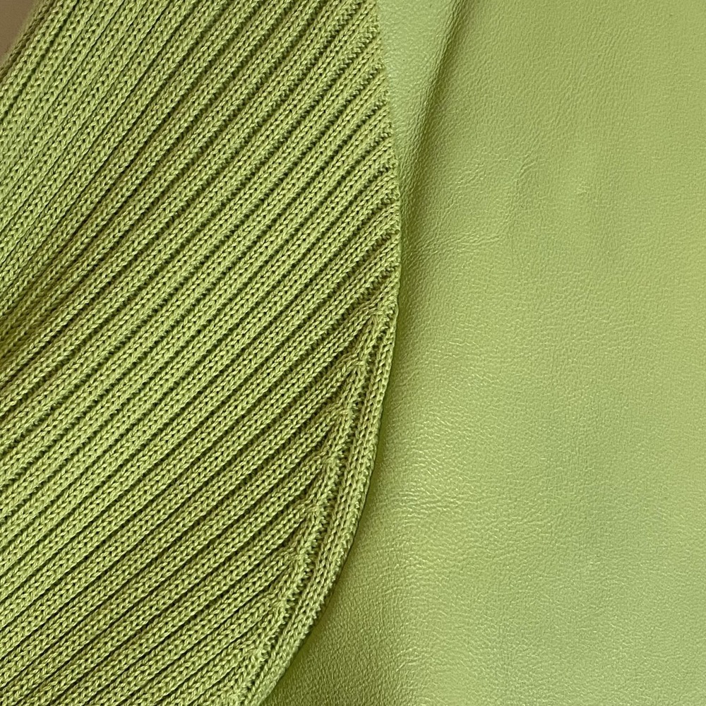 Escapade Jacket Womens Medium Green Leather Ribbed Knit Full Zip Lined - Picture 7 of 16